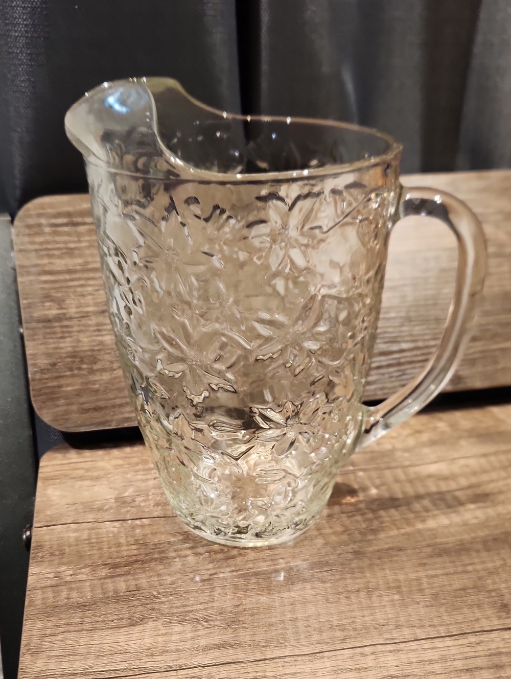 Princess House Clear Floral-Embossed Glass Pitcher 5 1/2" X 5 3/16" X 8 3/4" Ht